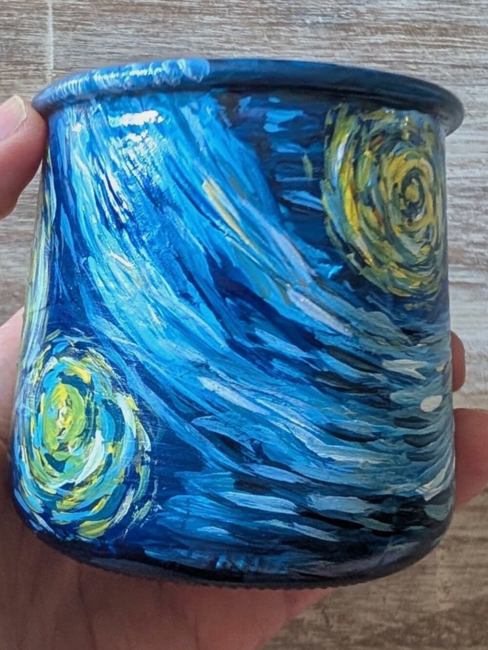 Hand-Painted "Starry Night" Tealight Holders - Set of 2 | Van Gogh Inspired Jars - Picture 8 of 16